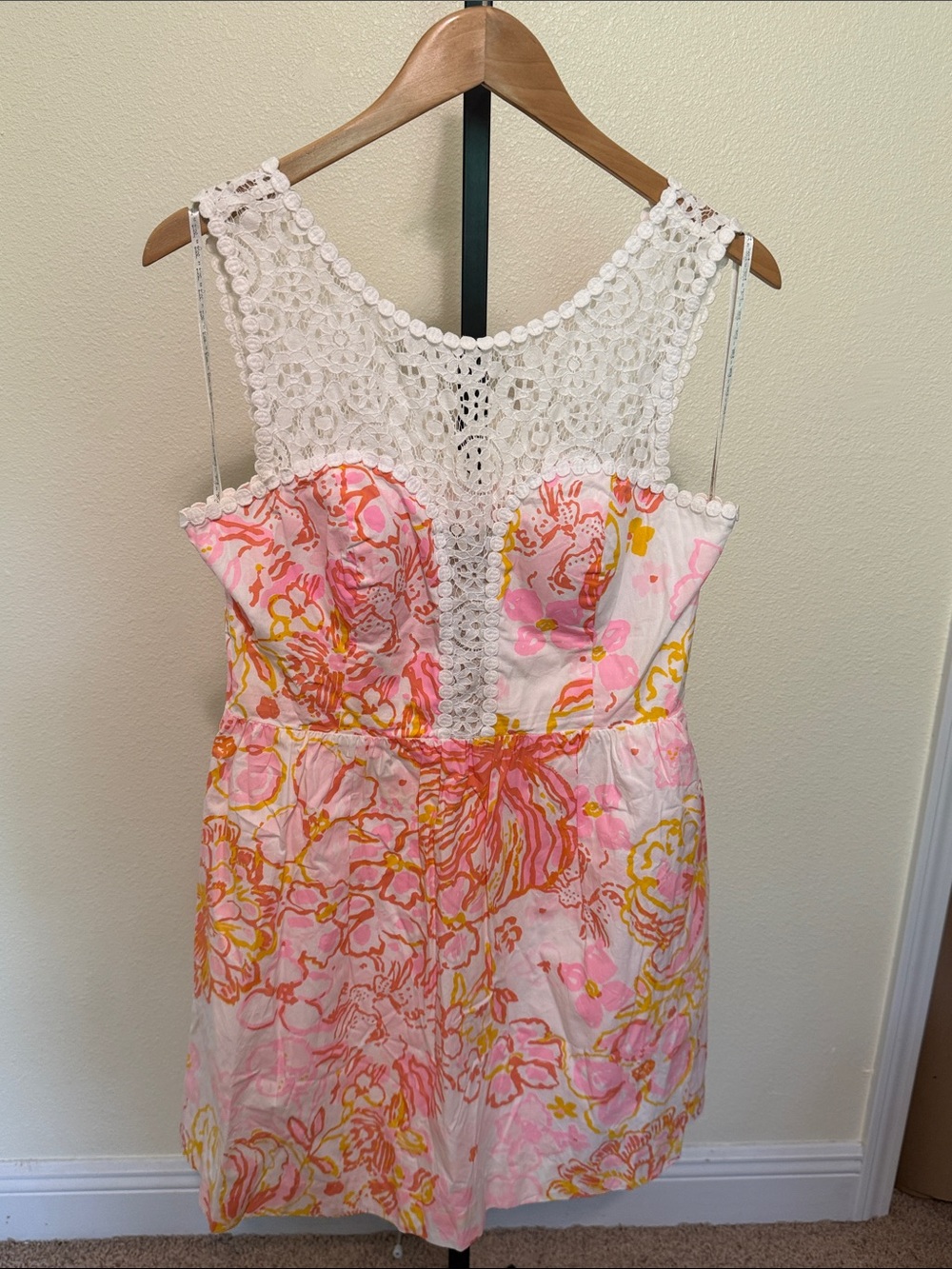 T2)Lilly Pulitzer 🌹Sleeveless Pink & Orange Floral Lace-Back Sundress